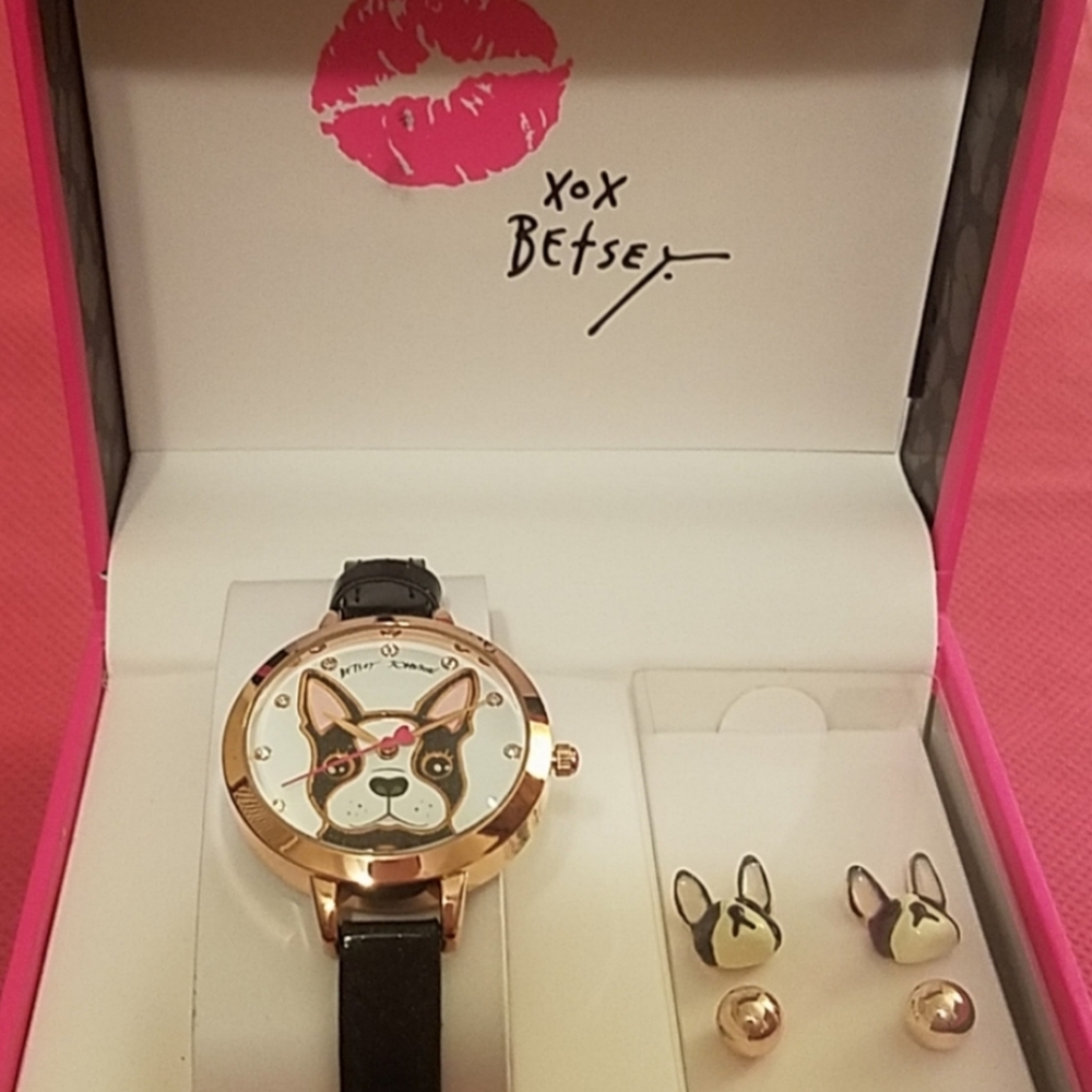 Betsey Johnson watch and 2pair earrings NWT
